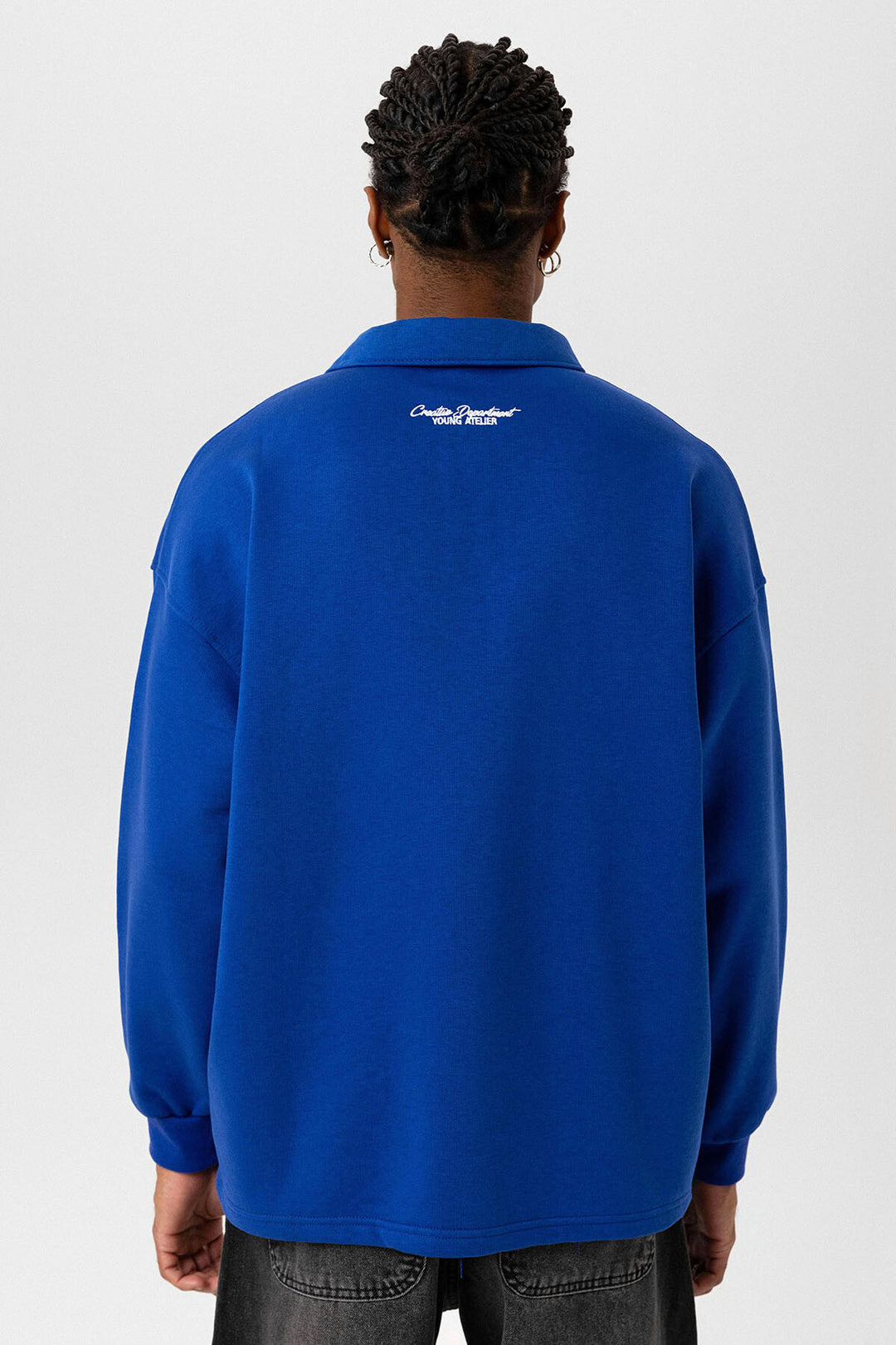 VAMOS POLO COLLAR LETTER DETAILED OVERSIZE SWEATSHIRT BLUE