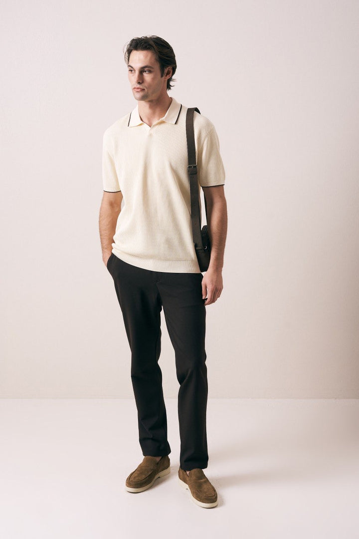 Massimo Collar detail polo shirt in beige