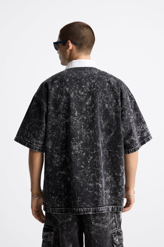 ZARA ACID WASH DENIM POLO SHIRT