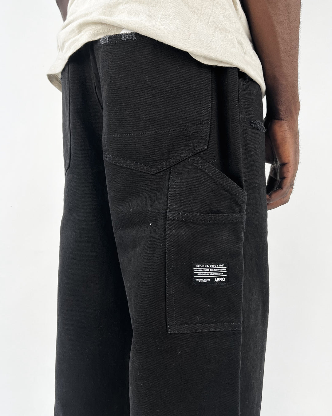 Aeropostale Baggy Carpenter Denim Jeans with rips in black