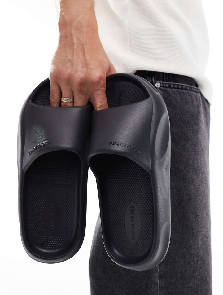 Jack & Jones Moulded Slides in Black