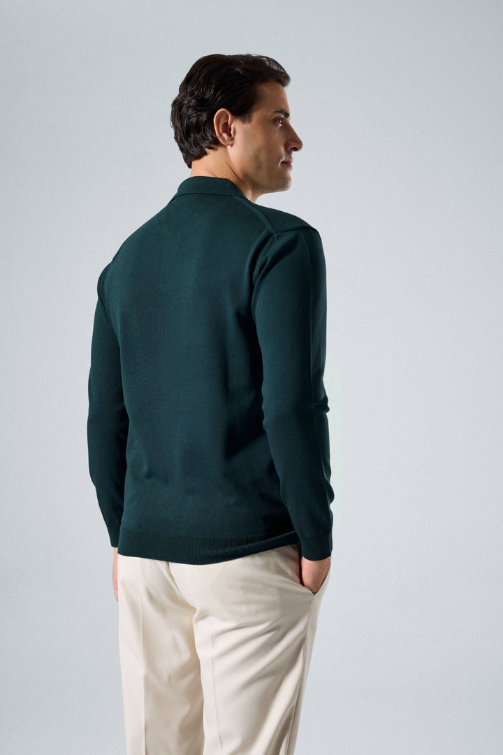 Massimo long sleeve knit polo shirt in green