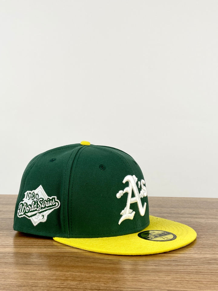 Oakland Athletics Letterman Fitted Snapbacks in dark green