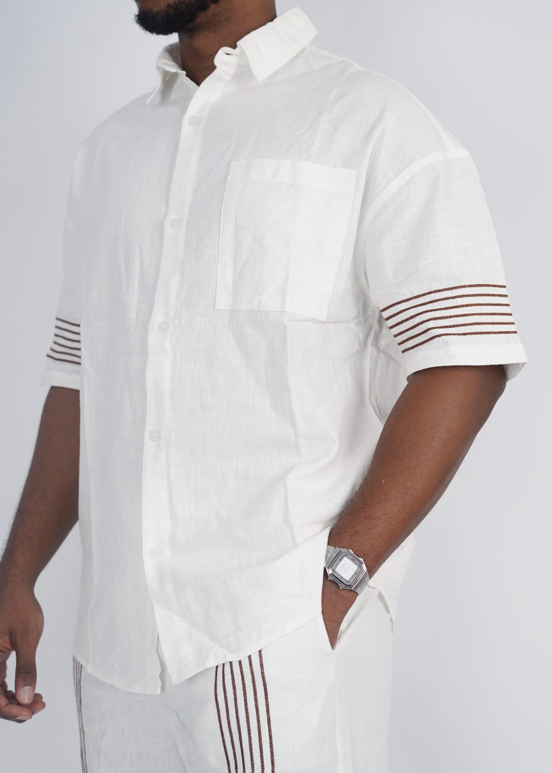 Vamos Short Sleeve Set in White