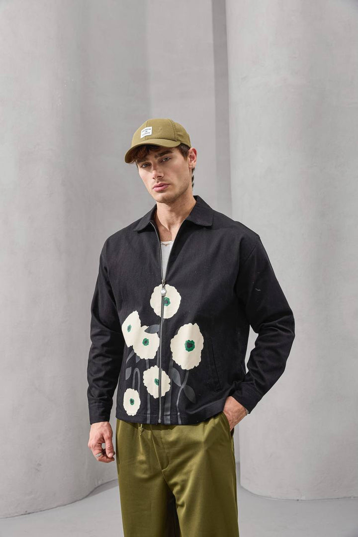 2morrow Floral Patchwork Zip Along Jacket in Black