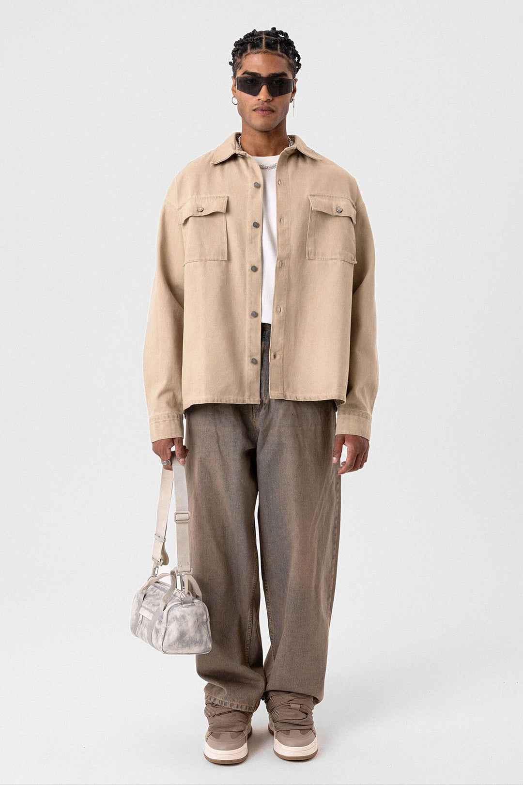 VAMOS POCKET DETAILED OVERSIZE DENIM JACKET BEIGE