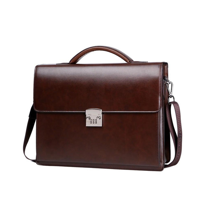 Leather Passcode briefcase in brown