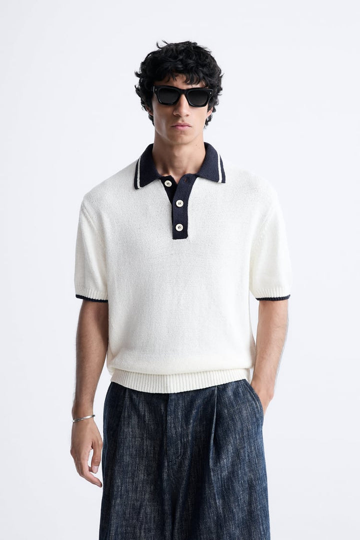 ZARA CONTRAST KNIT POLO SHIRT