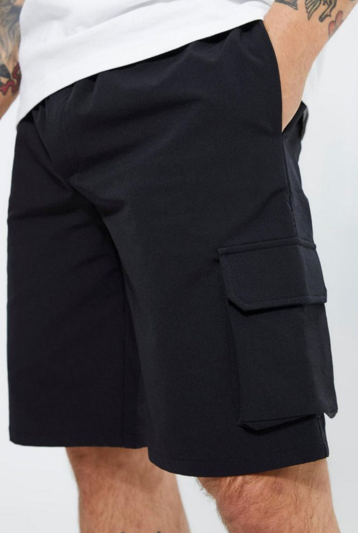 BOOHOOMAN Elastic Relaxed Cargo Stretch Short - black