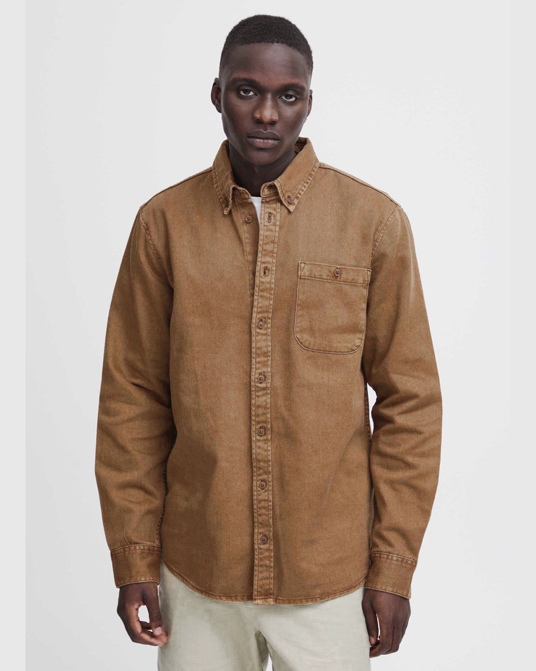 Blend washed denim shirt in buckthorn brown