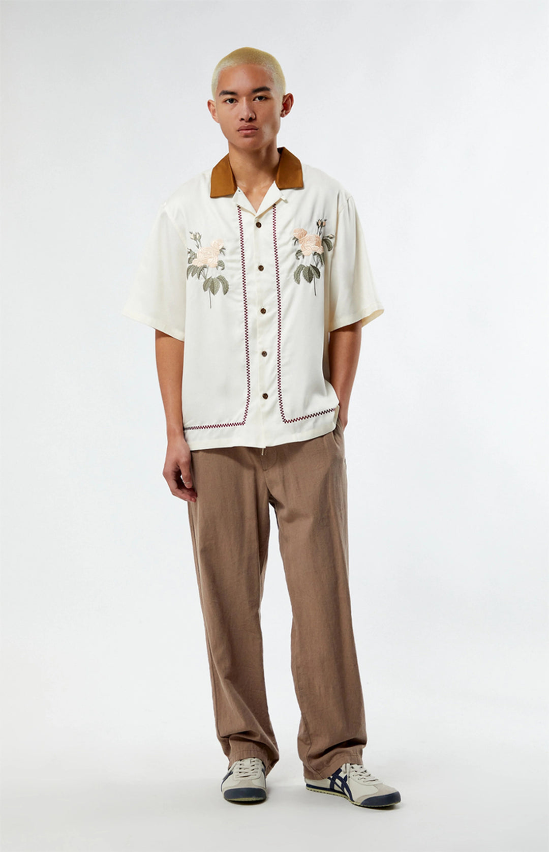 Garm Island Floral Embroidered two tone revere collar shirt