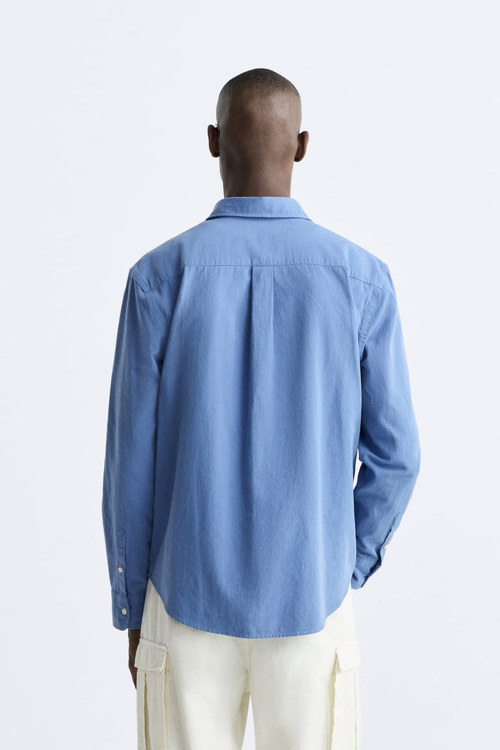 ZARA COTTON-LINEN OVERSHIRT IN SKY BLUE