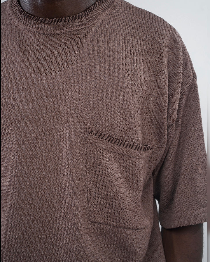 GIESTO knit polo with stitching in brown