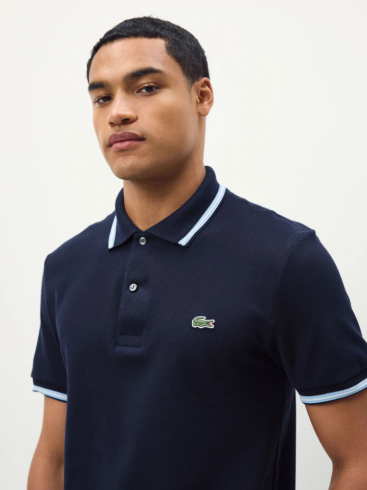 Lacoste Tipped Short Sleeve Polo Shirt in Navy