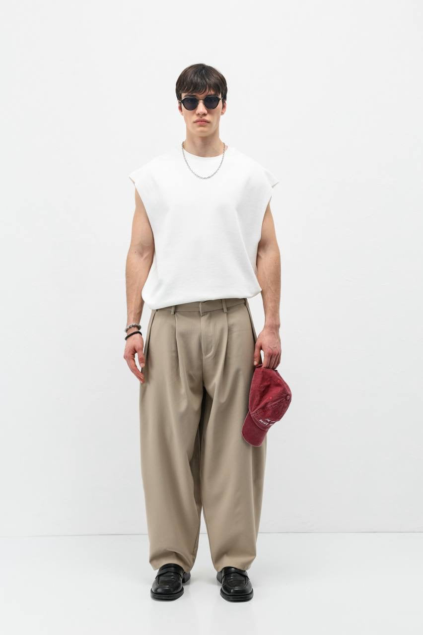 Vamos Wide-Leg Pleated Pants in Khaki