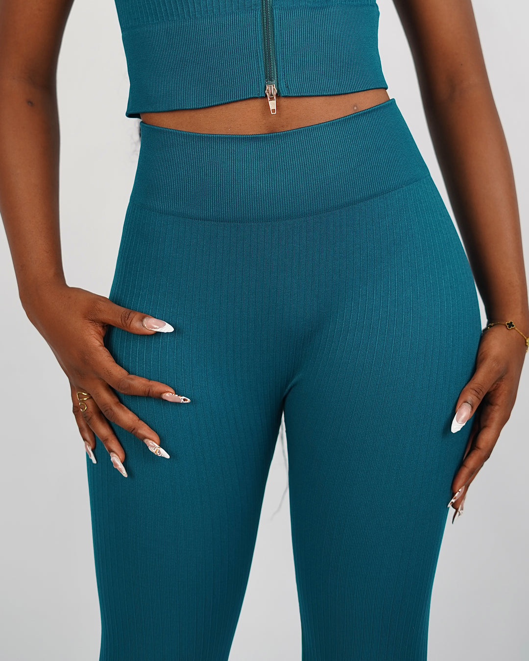 Garm Island Seamless Ribbed Leggings in Cyan Blue