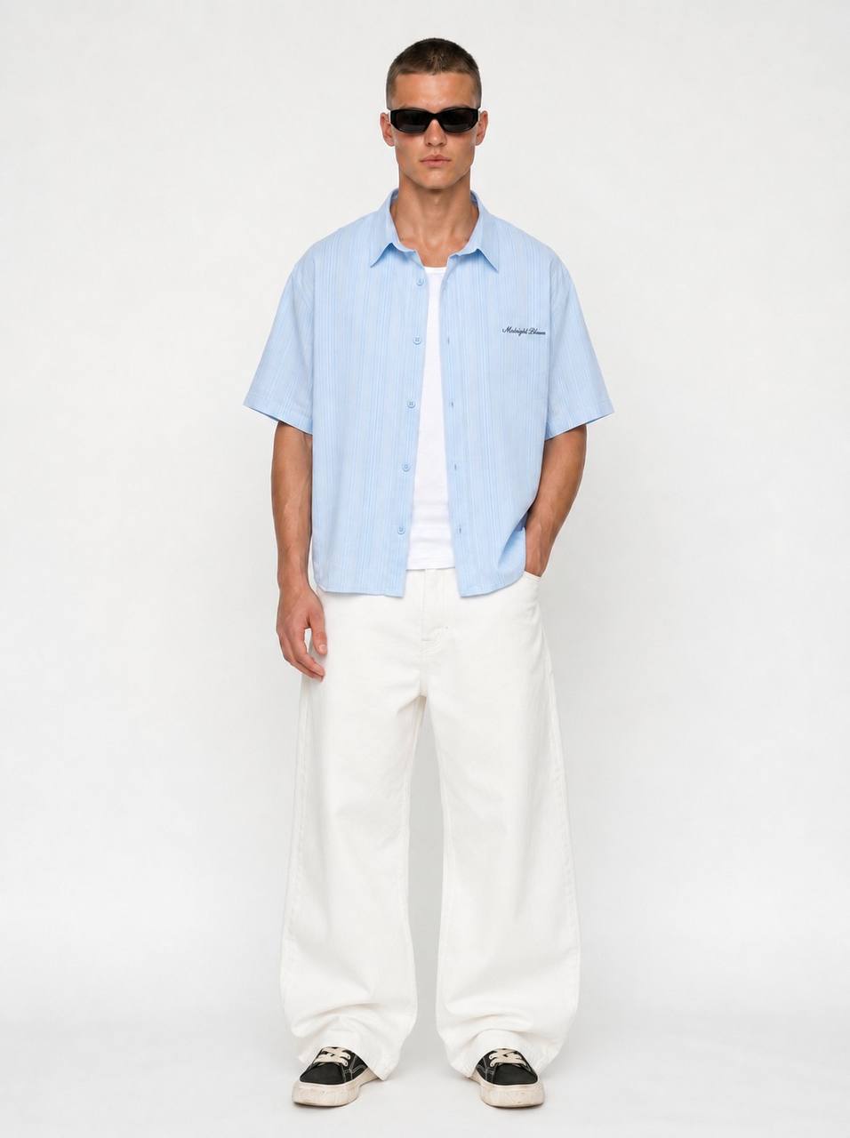 Essence of Life Ravage Studios Striped Shirt in Light blue