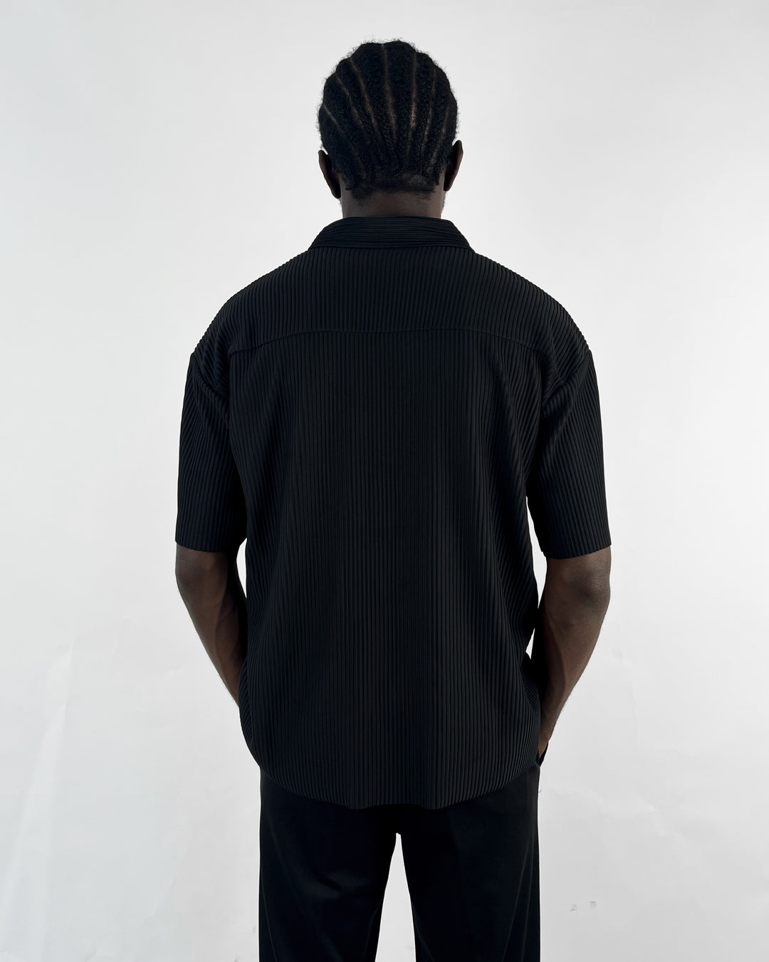 Oversized ribbed polo shirt in black