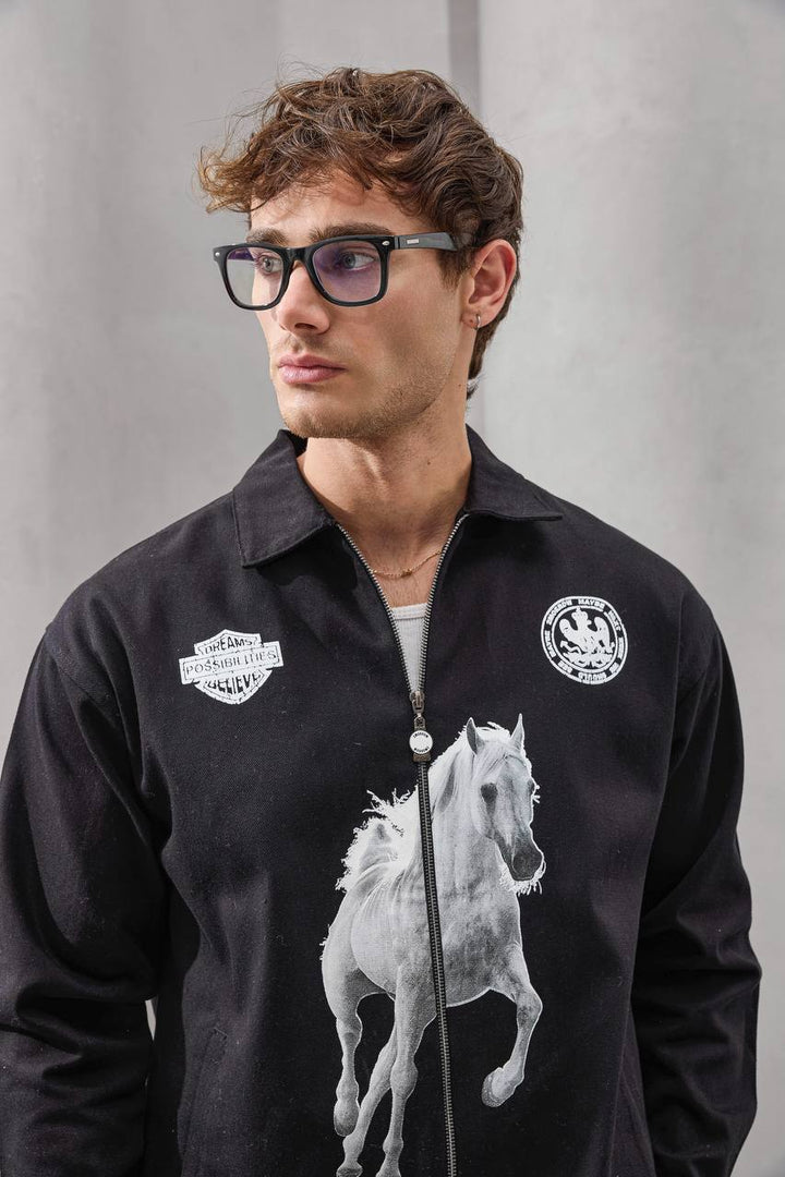 2morrow Zip Along Colt Print Jacket in Black