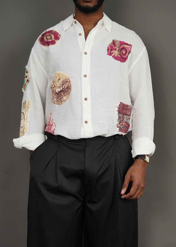 2512 Floral Patched Longsleeve Shirt in White