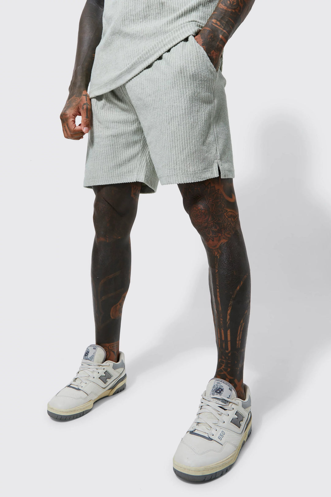 BOOHOOMAN LOOSE FIT RIBBED TOWELLING SHORTS