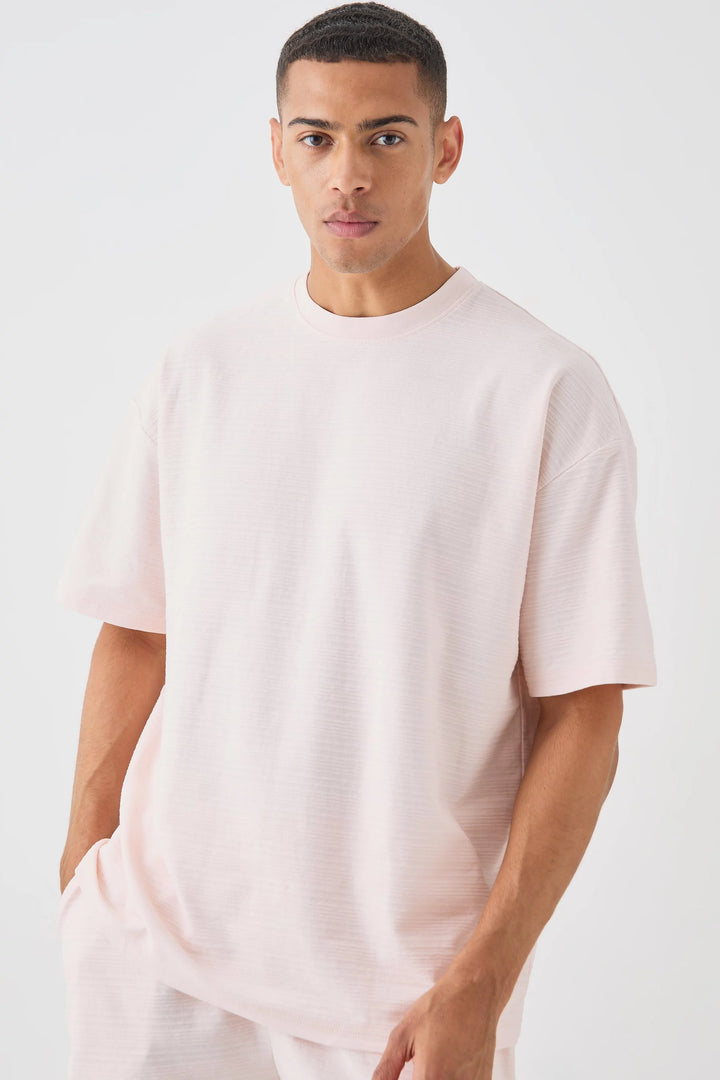 BOOHOOMAN OVERSIZED JACQUARD STRIPE T-SHIRT