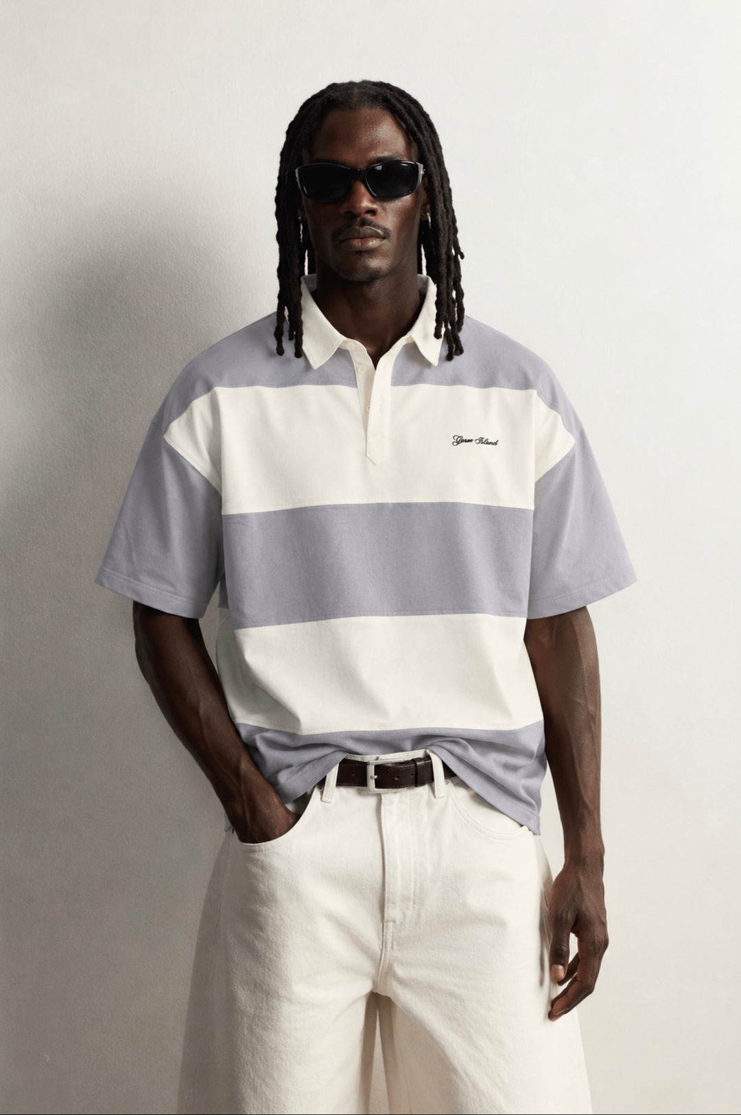 Garm Island Embroidered Short Sleeve Polo Shirt in Grey