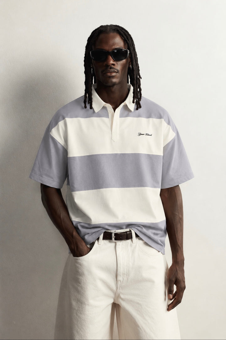 Garm Island Embroidered Short Sleeve Polo Shirt in Grey