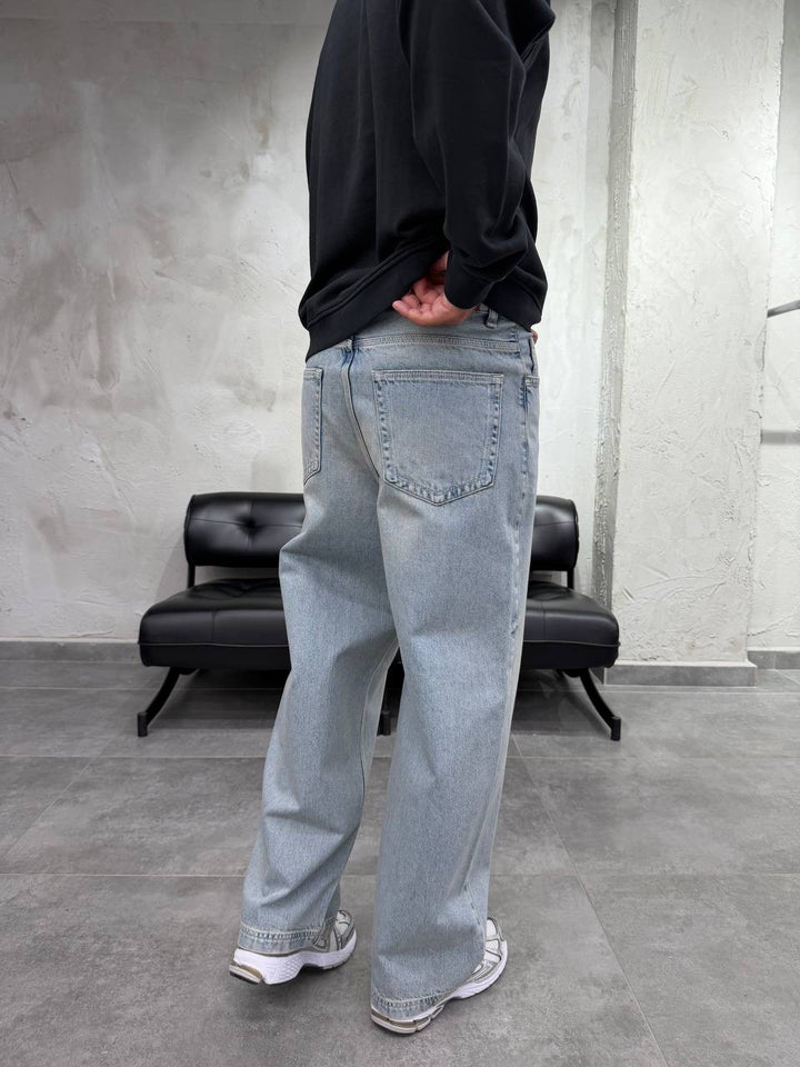 Difransel baggy jeans in stone wash blue