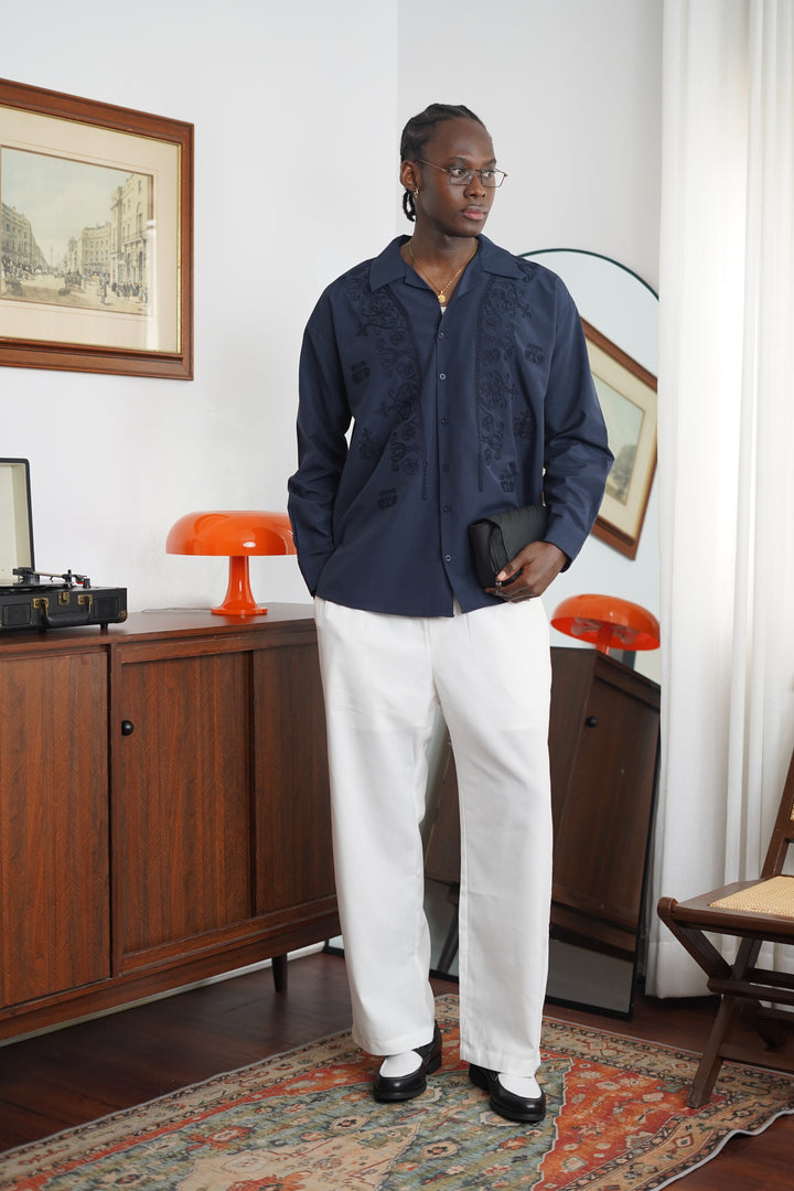 2morrow Floral Lace Panel Shirt in Blue