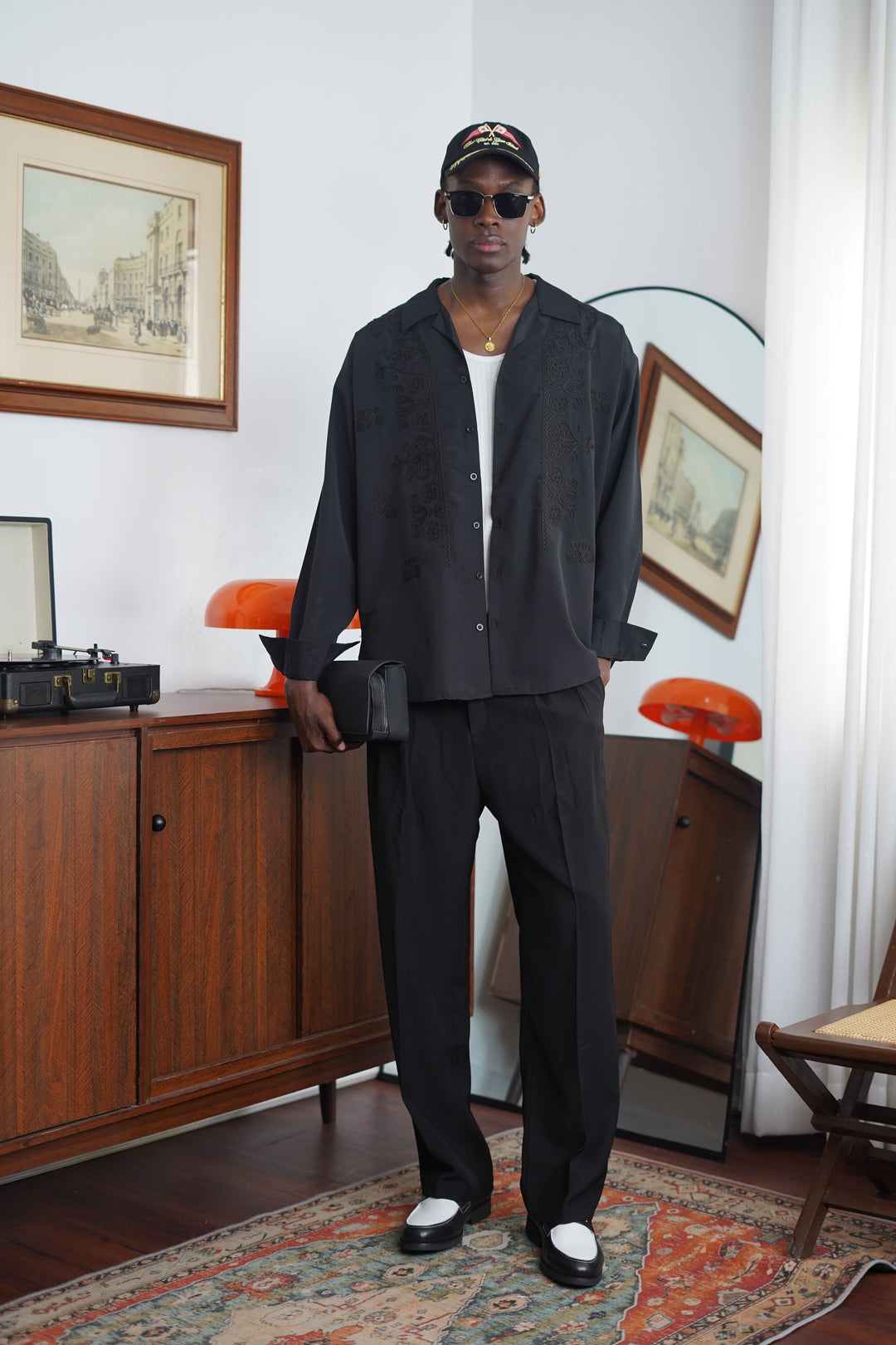 2morrow Floral Lace Panel Shirt in Black