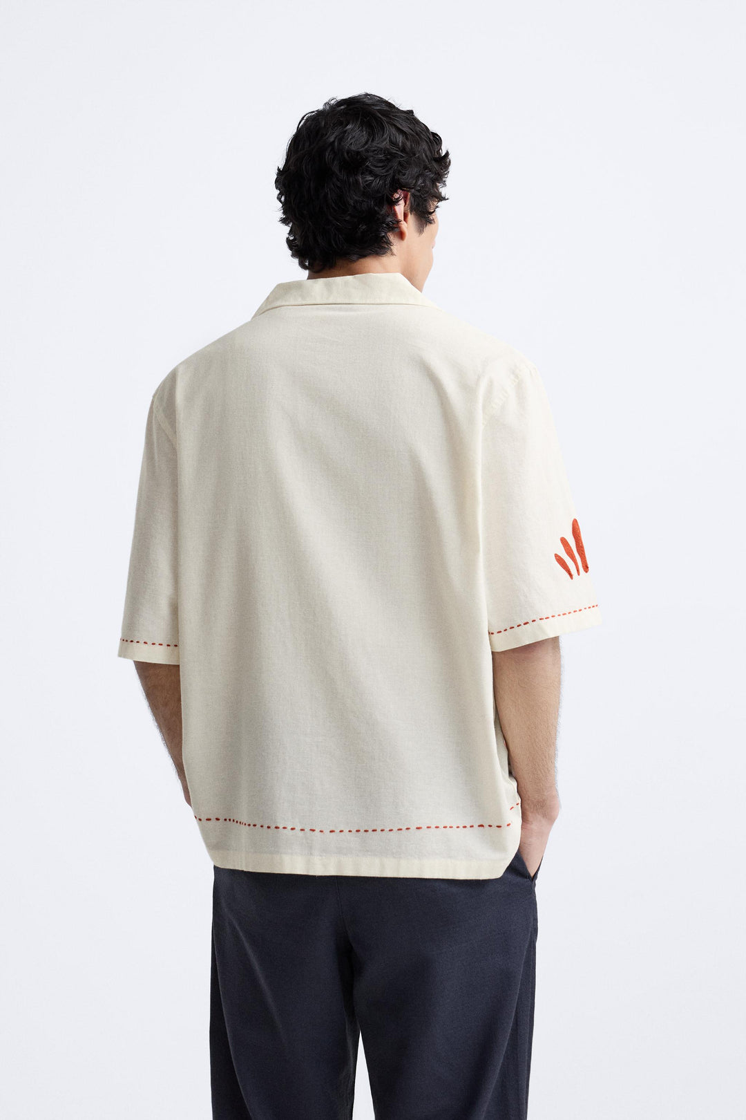 GARM ISLAND RED THREADING OVERSIZED LINEN SHIRT BEIGE