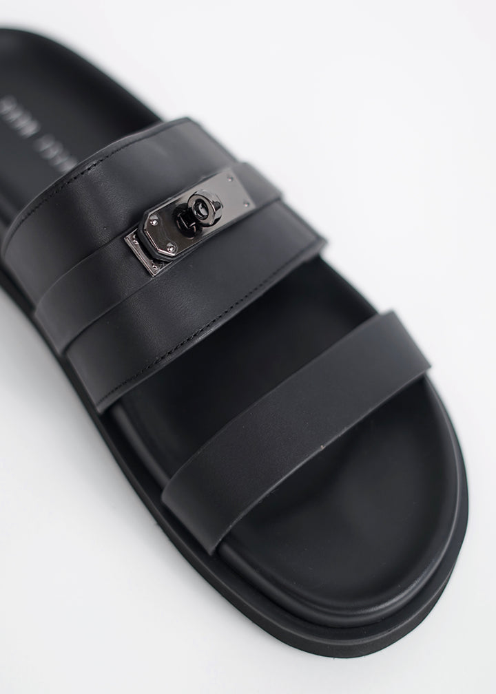 Garm Island Suede Strap Slide Sandals in Black