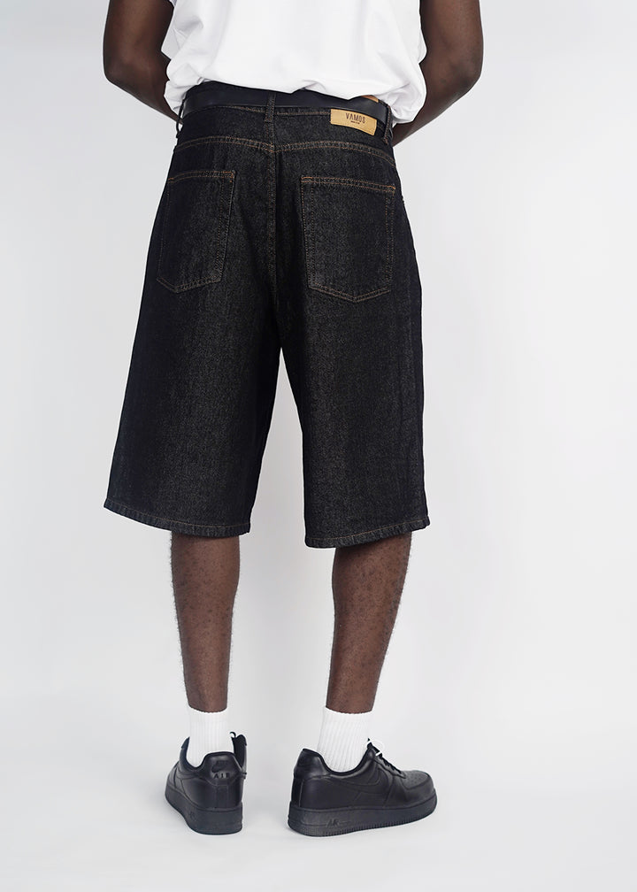 Vamos Baggy Jeans Shorts in Dry Black Denim