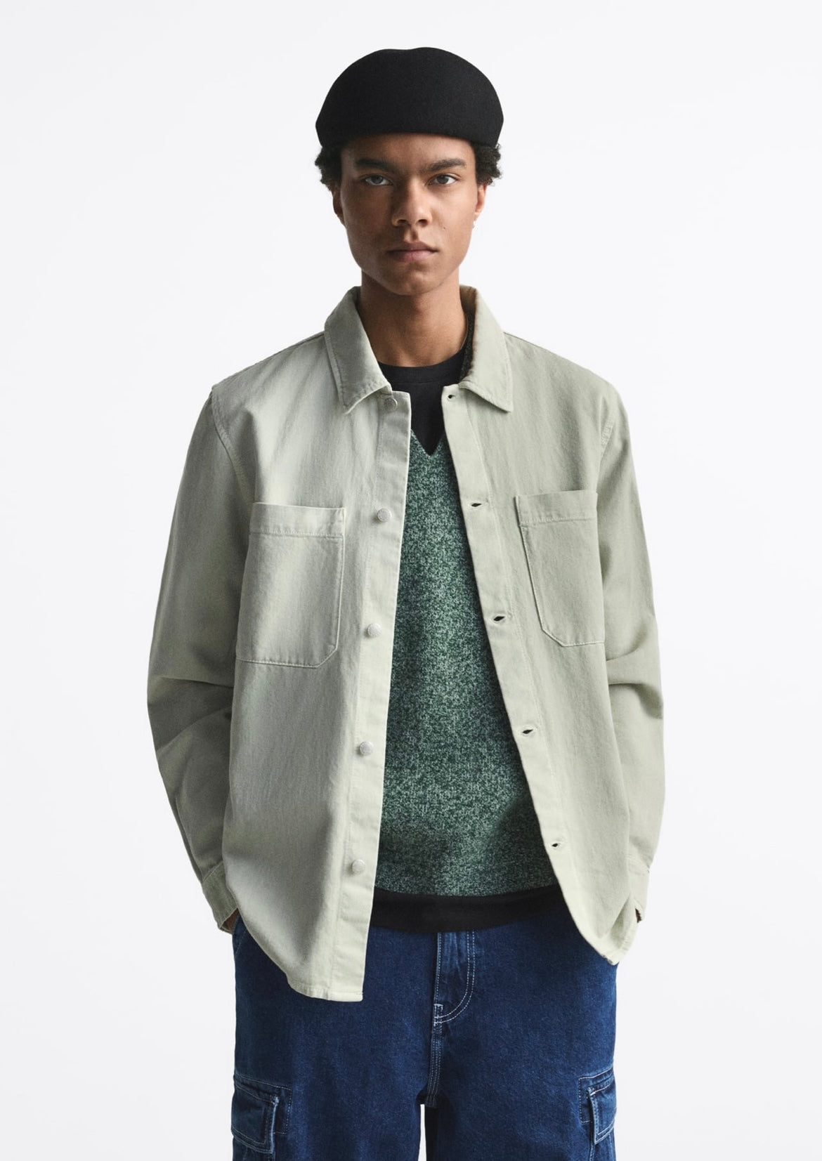 ZARA COLORED DENIM OVERSHIRT LIGHT GREEN – Garmisland