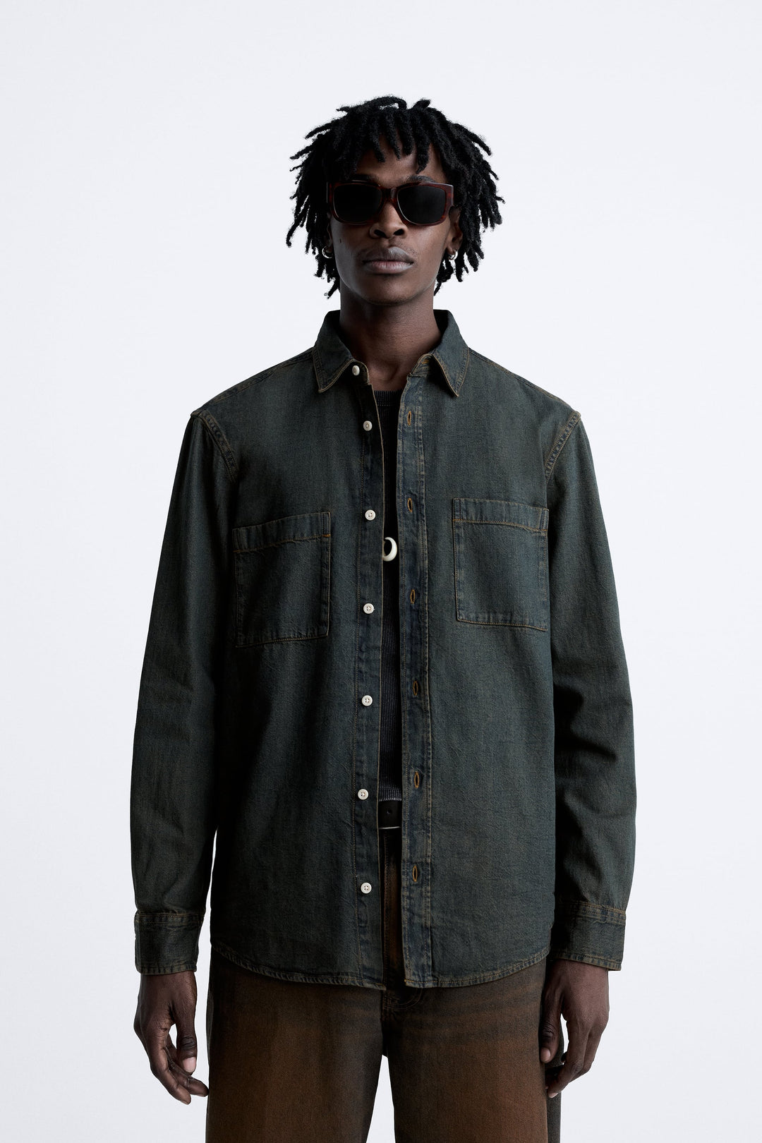 ZARA DENIM SHIRT GREEN/BLUE