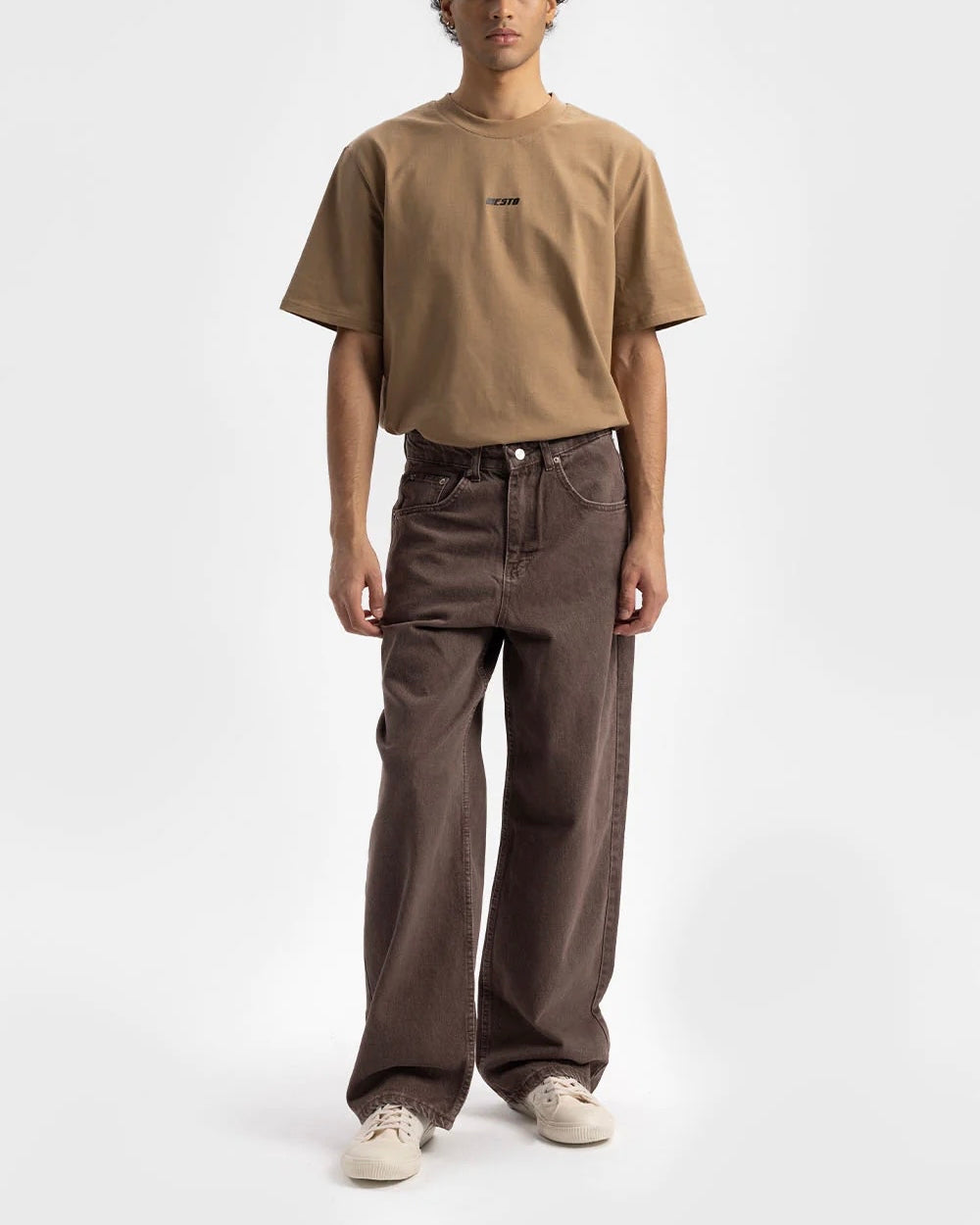 Giesto Washed Baggy Jeans in Brown