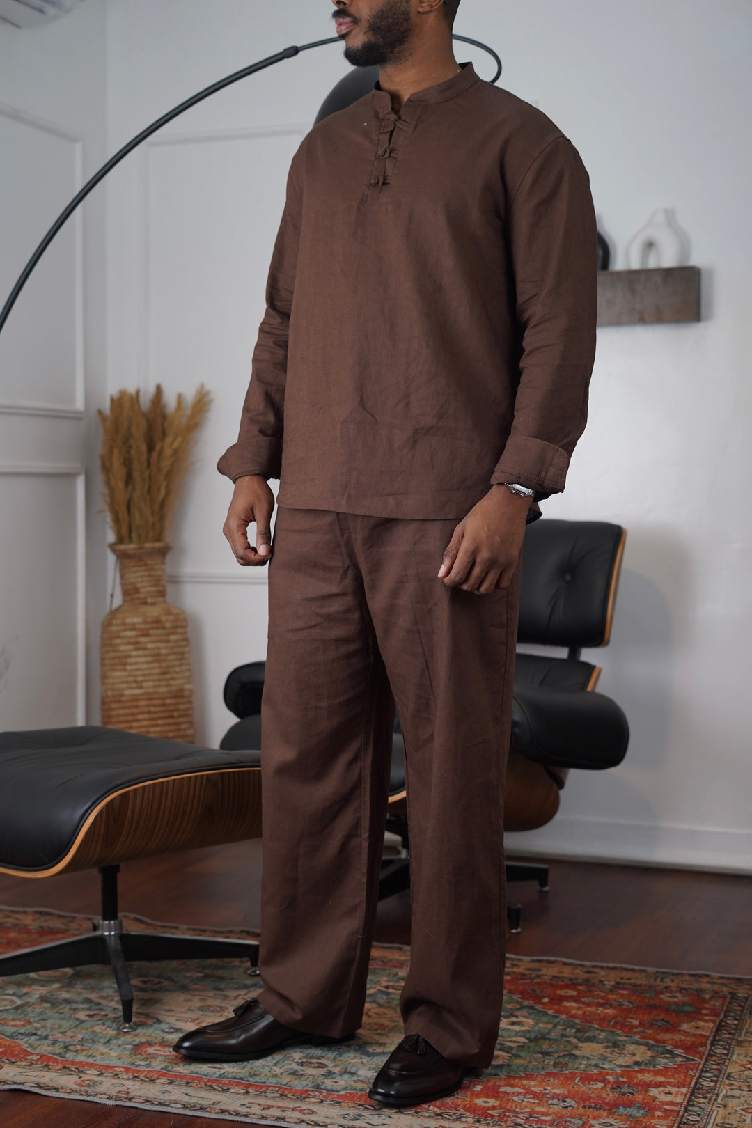 Garm Island Detail Linen Set in Chocolate