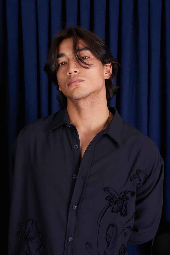 Kaen Textured Shirt in Navy Blue