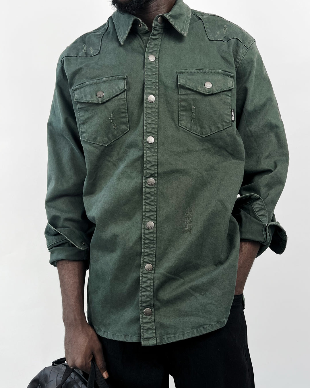 Blend western distressed shirt in Forrest green