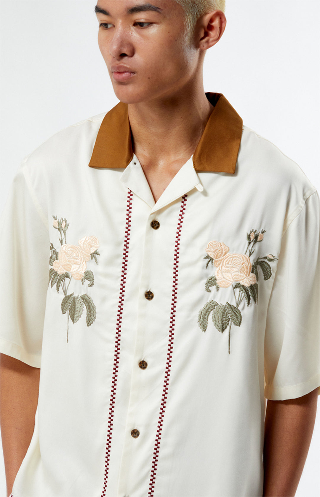 Garm Island Floral Embroidered two tone revere collar shirt