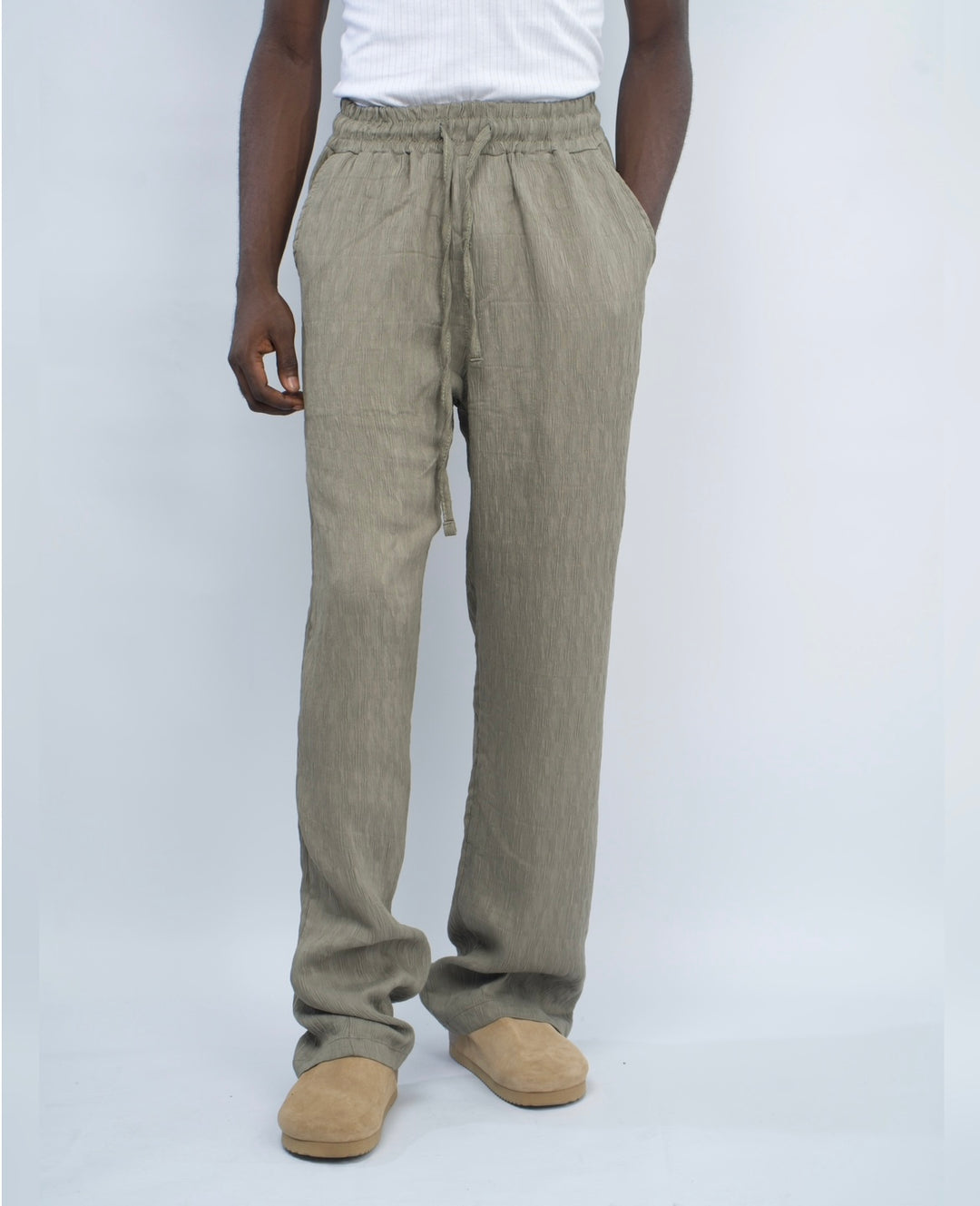 Giesto Tall Creased Linen pants in green