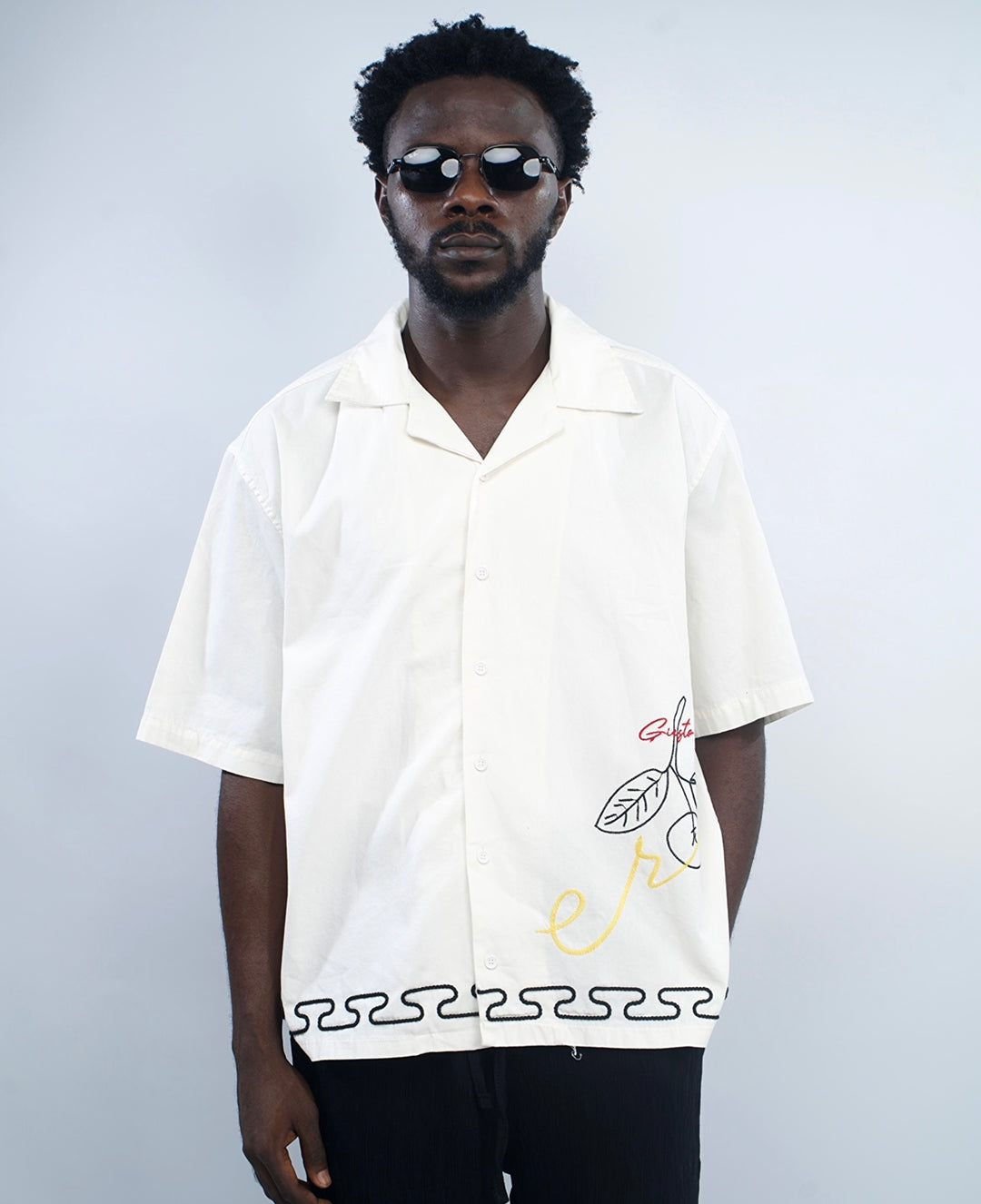 GIESTO oversized embroidered revere shirt in white