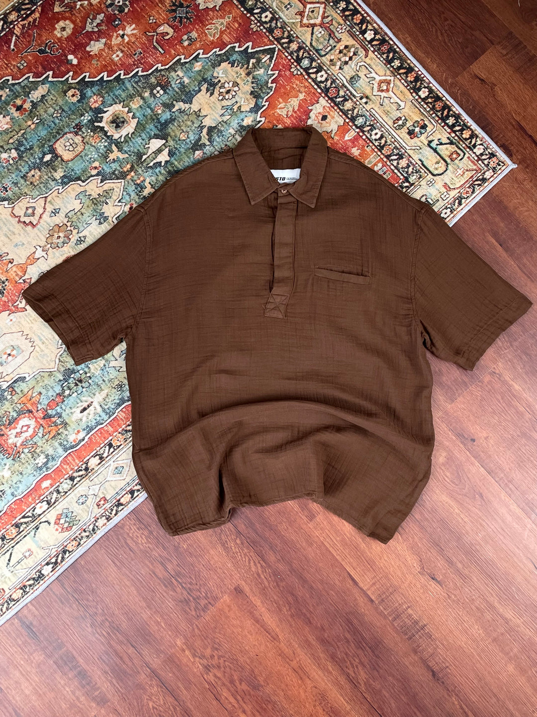 Giesto linen short sleeve shirt in brown