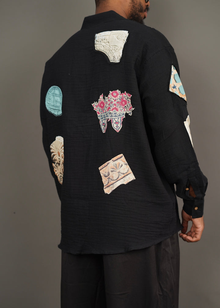 2512 Floral Patched Longsleeve Shirt in Black