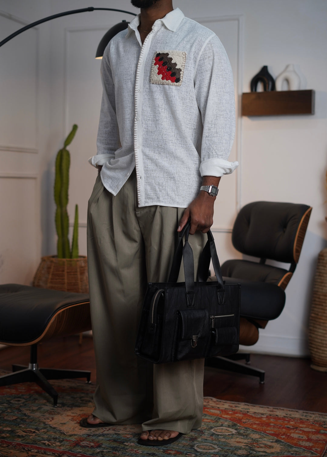 OpenJns Knit Patchwork Shirt in White