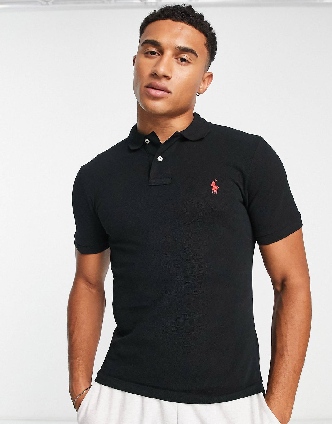 Ralph Lauren black and red slim fit polo shirt