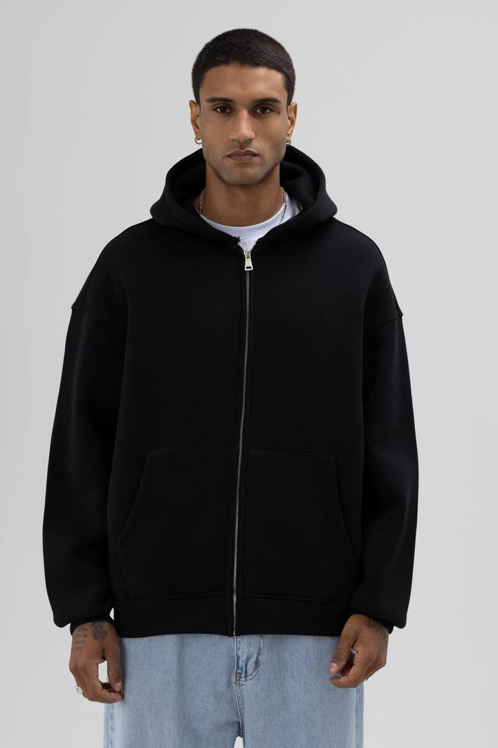 Essence of Life Heavyweight Zip through Hoodie in Black