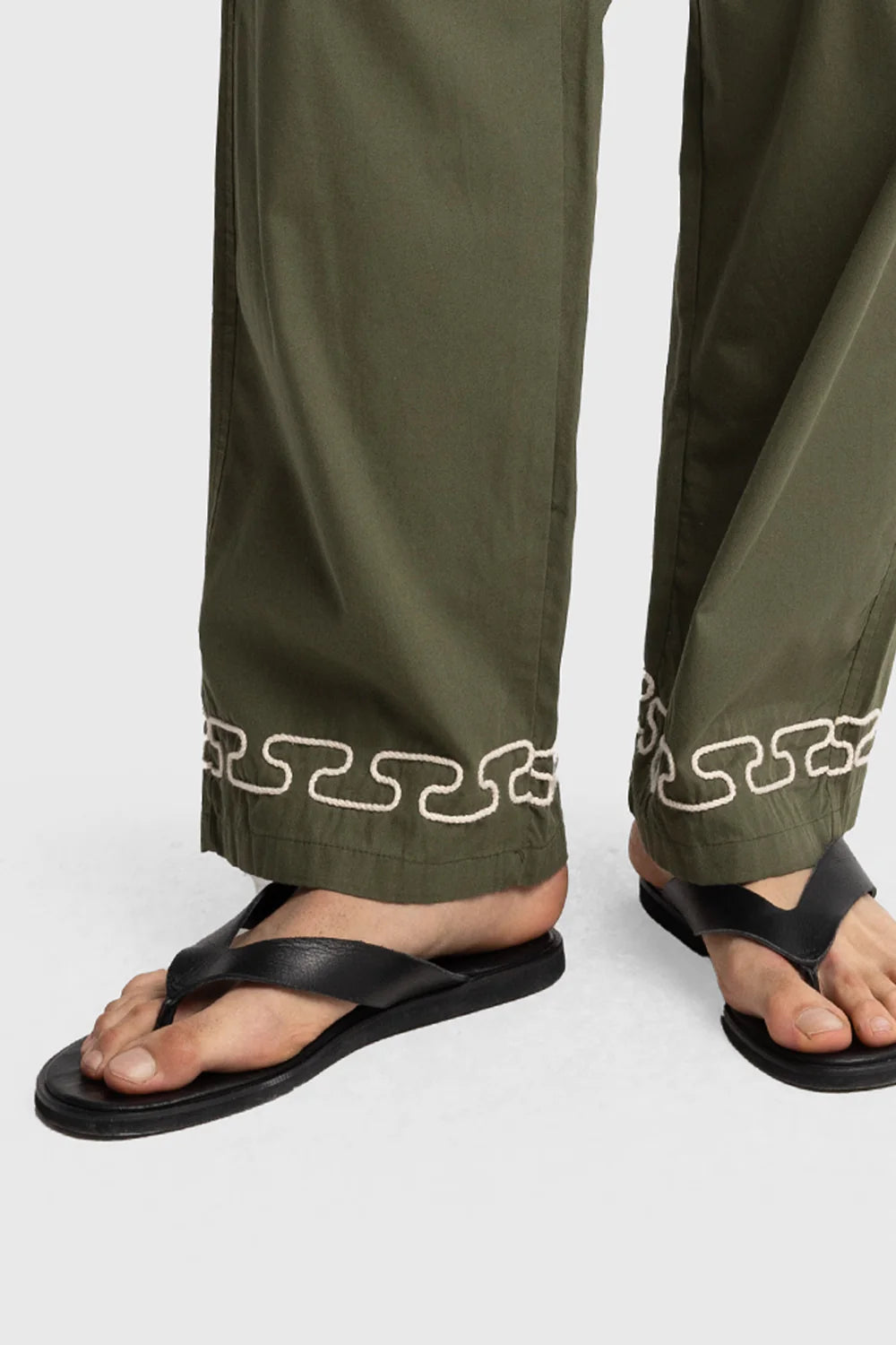 Giesto Poplin Pants with Embroidery Details in Green