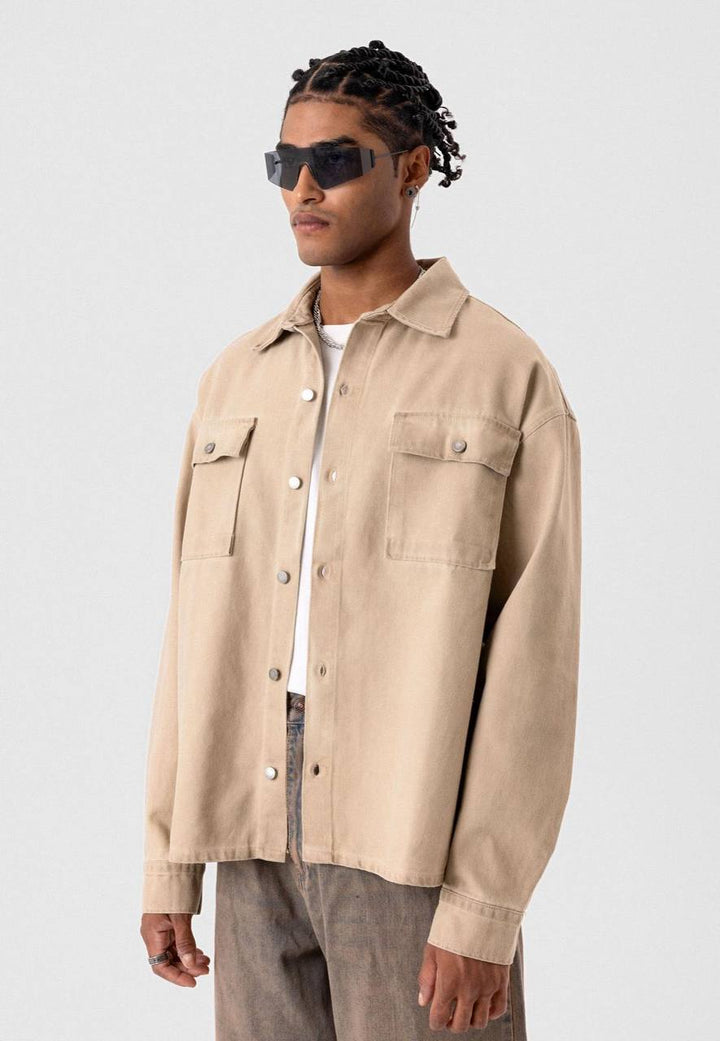 VAMOS POCKET DETAILED OVERSIZE DENIM JACKET BEIGE